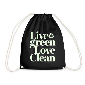 Live Green Love Clean Vegan Vegetarian - Drawstring Bag - black - Front