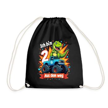 Dinosaur 2nd Birthday Monster Truck - Drawstring Bag - black - Front