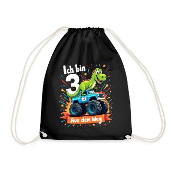 Dinosaur 3rd Birthday Monster Truck - Drawstring Bag - black - Front