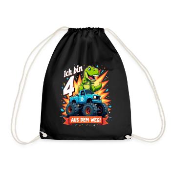 Dinosaur 4th Birthday Monster Truck - Drawstring Bag - black - Front