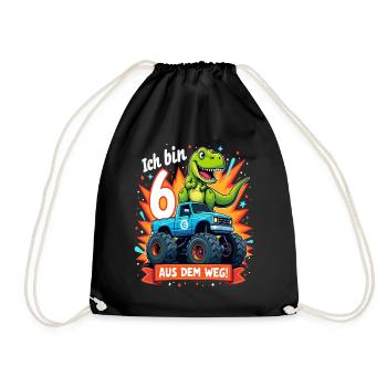 Dinosaur 6th Birthday Monster Truck - Drawstring Bag - black - Front