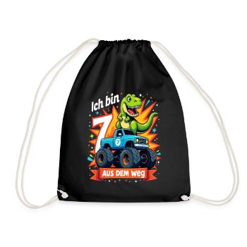 Dinosaur 7th Birthday Monster Truck - Drawstring Bag - black - Front