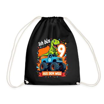 Dinosaur 9th Birthday Monster Truck - Drawstring Bag - black - Front