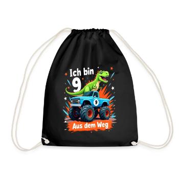 Dinosaur 9th Birthday Monster Truck - Drawstring Bag - black - Front