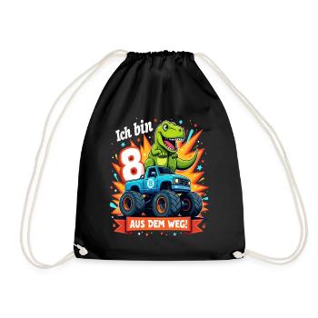 Dinosaur 8th Birthday Monster Truck - Drawstring Bag - black - Front