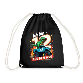 Dinosaur 12th Birthday Monster Truck - Drawstring Bag - black - Front