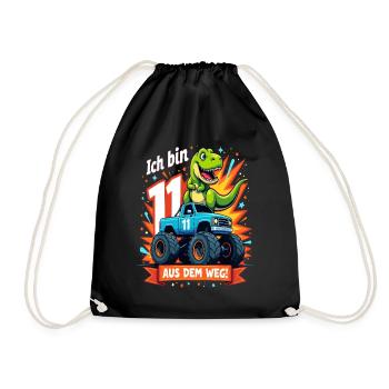 Dinosaur 11th Birthday Monster Truck - Drawstring Bag - black - Front