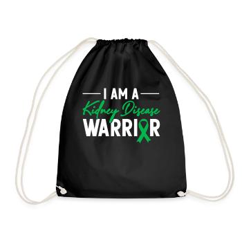 I Am A Kidney Disease Warrior Green Ribbon Kidney - Drawstring Bag - black - Front