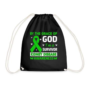 By The Grace Of God Im A Survivor Green Ribbon - Drawstring Bag - black - Front