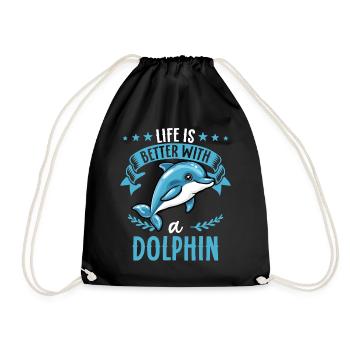 La vie est meilleure avec un dauphin - plus douce - Sac de sport léger - noir - Devant