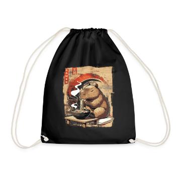 Niedlicher Kawaii Capybara Essen Ramen Japanische - Turnbeutel - Schwarz - Vorne