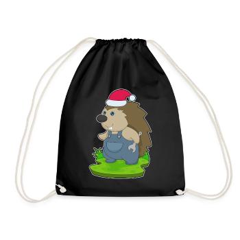 Hedgehog Christmas Mechanic - Drawstring Bag - black - Front