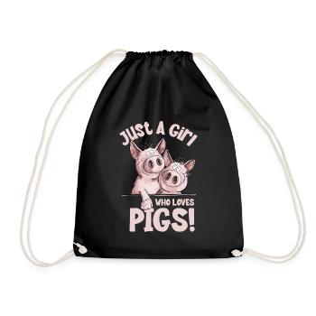 Just A Girl Who Loves Pigs Schwein Schweinchen - Turnbeutel - Schwarz - Vorne