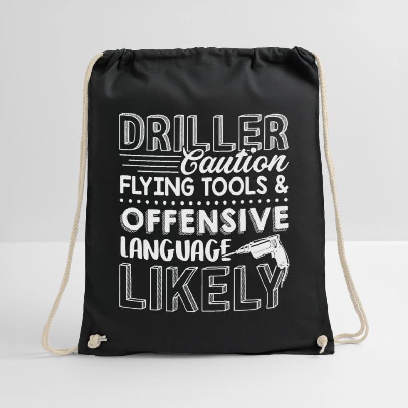 Driller Caution Flying Tools And Offensive Drawstring Bag