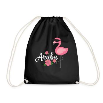Aruba Bonaire Curacao Funny Flamingo Beach dutch - Drawstring Bag - black - Front