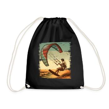 Kitesurfer Kiteboard Kitesurfing Kitesurf - Drawstring Bag - black - Front