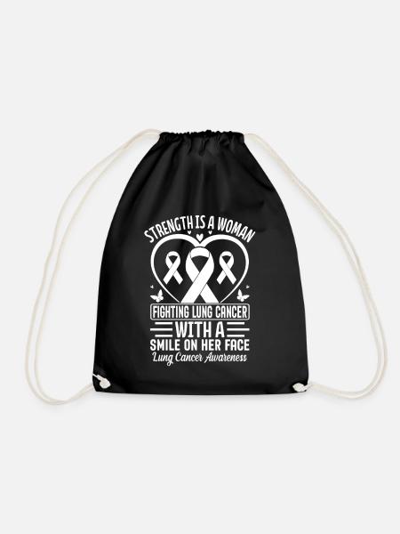Lung Cancer Awareness White Ribbon Pulmonary Lung - Drawstring Bag - black