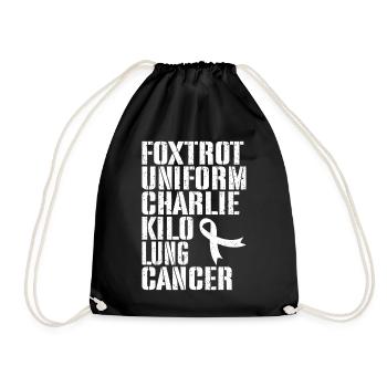 Funny Lung Cancer White Ribbon Pulmonary LUng - Drawstring Bag - black - Front