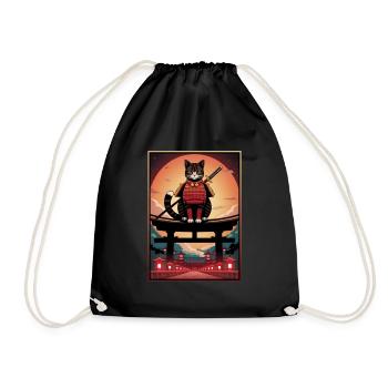 Warrior Cat Japanese Cat Samurai Cat - Drawstring Bag - black - Front