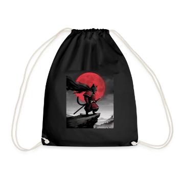 Warrior Cat Japanese Cat Samurai Cat - Drawstring Bag - black - Front