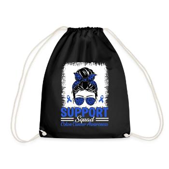 Support Squad Messy Bun Blue Ribbon Colorectal - Drawstring Bag - black - Front