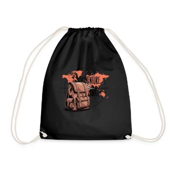 Adventure Awaits – Compass & Backpack - Drawstring Bag - black - Front