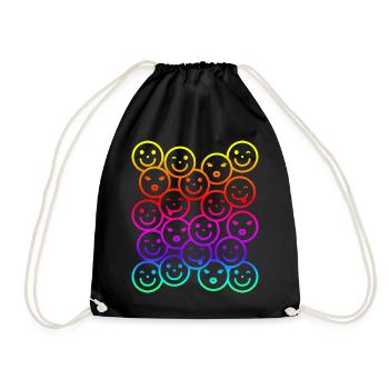 Bunte lustige Gesichter mit Regenbogen Farbverlauf - Turnbeutel - Schwarz - Vorne