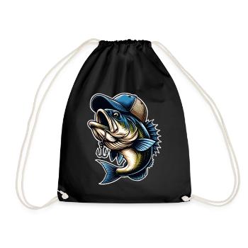 Poisson de pêche avec hameçon à capuchon - Sac de sport léger - noir - Devant