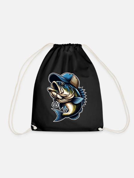 Fishing Fish With Cap Fish Hook - Drawstring Bag - black