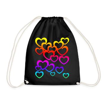 Colorful Hearts Gradient Rainbow Heart Icon - Drawstring Bag - black - Front