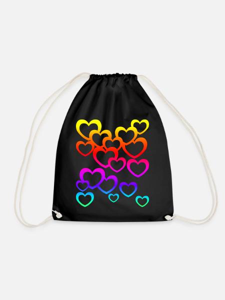 bunte Herzen Farbverlauf Regenbogen Herzsymbol - Turnbeutel - Schwarz