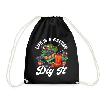 Plant Lover Gardening Pun Life Is - Drawstring Bag - black - Front