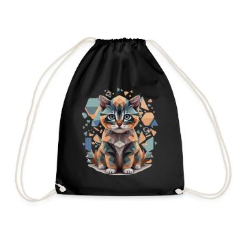Polygon Cat Low-Poly - Drawstring Bag - black - Front