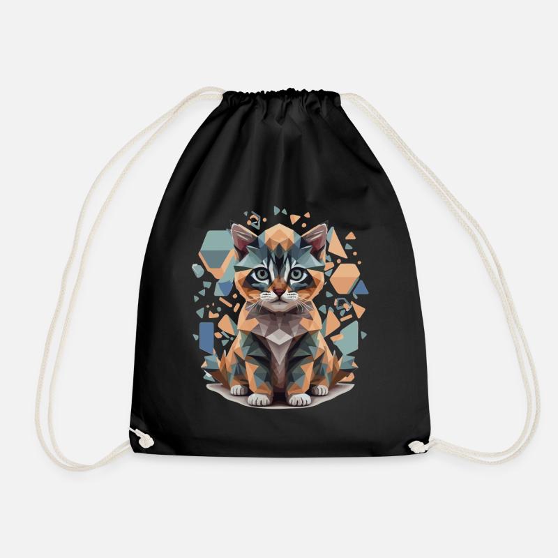 Polygon Katze Low-Poly - Turnbeutel - Schwarz