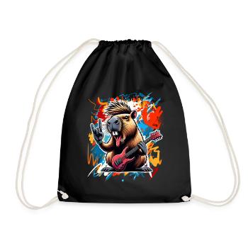 Capybara Rock and Roll Guitariste Guitare électrique - Sac de sport léger - noir - Devant