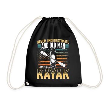 Never Underestimate An Old Man With a Kayak - Drawstring Bag - black - Front