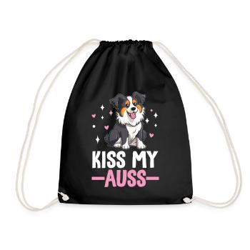 Kiss My Aussie Funny Australian Shepherd Aussie - Drawstring Bag - black - Front