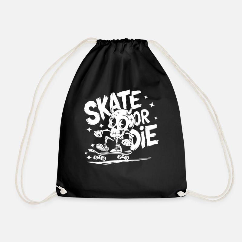 Skateboarder Streetart Skate or Die - Drawstring Bag - black