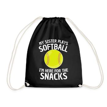 Funny Softball Sibling Design - Drawstring Bag - black - Front
