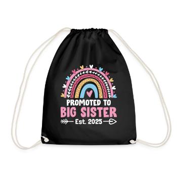Promoted to Big Sister 2025 Gender Reveal Sister - Drawstring Bag - black - Front