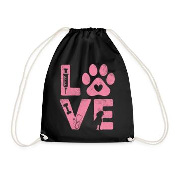 Love Funny Veterinary Medicine Pet Veterinarian - Drawstring Bag - black - Front