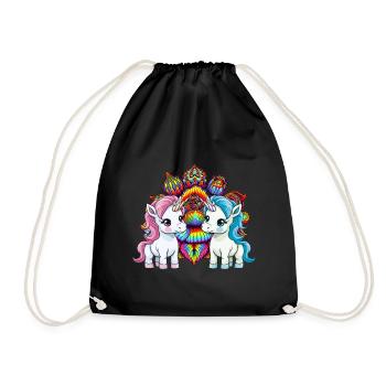 indian unicorn unicorns india mythical animals hippie - Drawstring Bag - black - Front