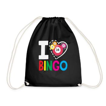 Ich Liebe Bingo Herzvolle Zahlen - Turnbeutel - Schwarz - Vorne