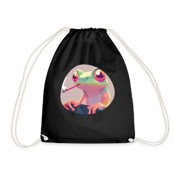 Frog Prince smokes pot: Funny quacking moment pure - Drawstring Bag - black - Front