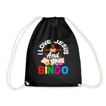 I love Jesus and bingo fans - Drawstring Bag - black - Front