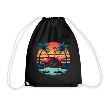 Flamingo Dance – Vintage Tropical Sunset - Drawstring Bag - black - Front