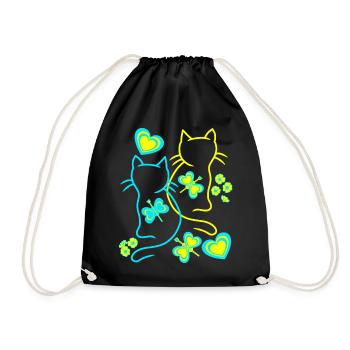 Retro Katzen Katze Vintage 80er 90er - Turnbeutel - Schwarz - Vorne