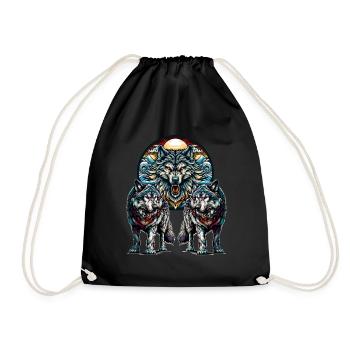 Viking Wolf Wolves - Drawstring Bag - black - Front
