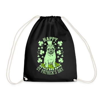 Happy Pug St Patrick's Day with Shamrocks - Drawstring Bag - black - Front