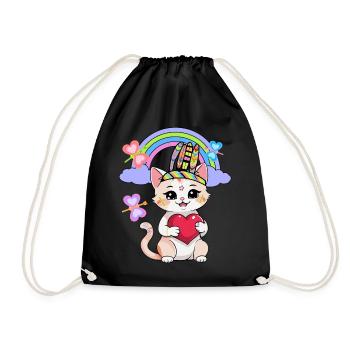 Chats Chat Enfants Enfant Coeur Coeurs - Sac de sport léger - noir - Devant